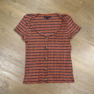 American Eagle Orange and Blue striped t-shirt